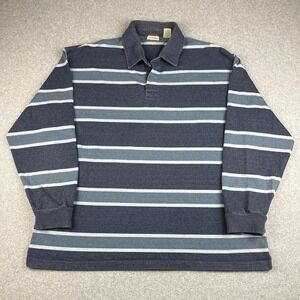 Vintage St Johns Bay Rugby Shirt Mens 2XLT Stripped Blue Heavy Cotton Polo 90s